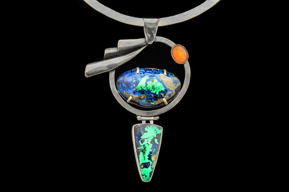 Horizons Sterling conjoined circles, added dimensions, &amp;amp; shapes, Azurite Malachite &amp;amp; yellow sapphire stones