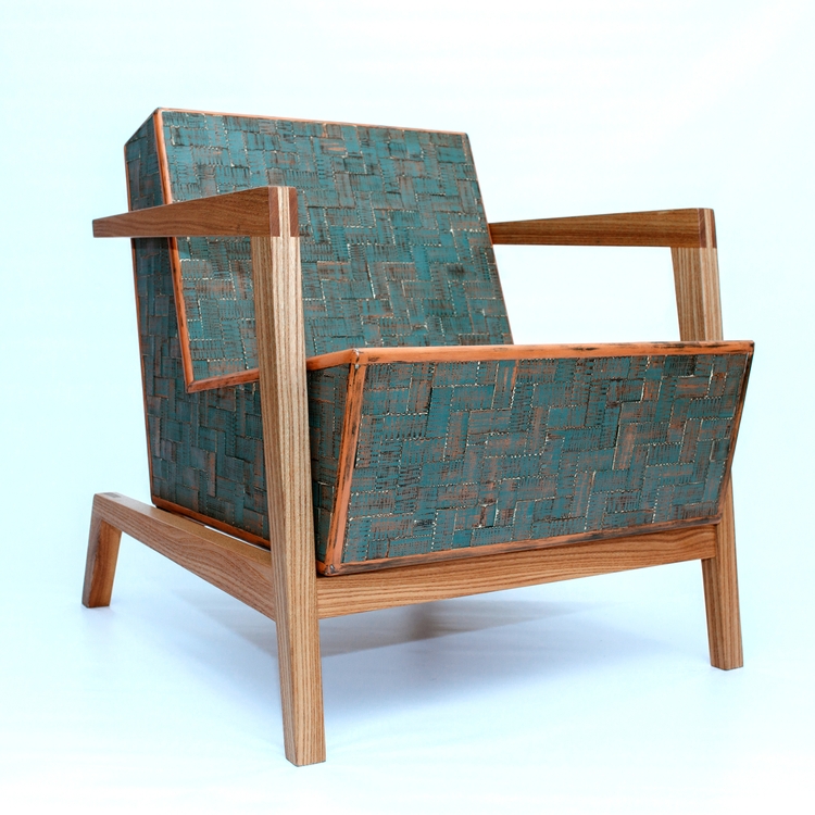 Patchwork Chair red elm, ash, milkpaint, baltic birch