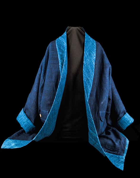 Indigo Kimono Indigo cotton, natural dyes, and hand-printed fabrics