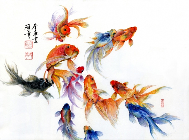 Goldfish Watercolor 38&quot; x 30&quot;