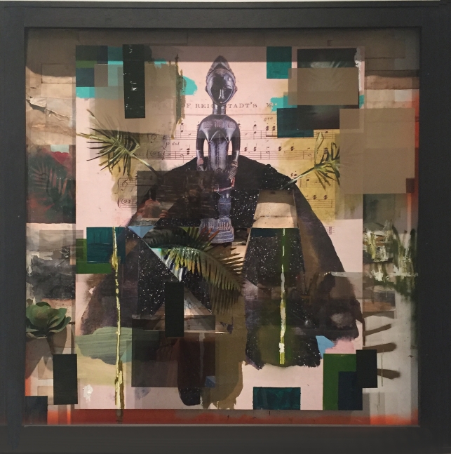 Conductor, 2016 Mixed media including collage elements, paint, glass on panel